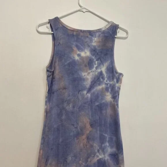 NEW NWT PINK ROSE Periwinkle Blue Mauve Pink Tie Dye Sleeveless Midi Tank Dress - Picture 14 of 16